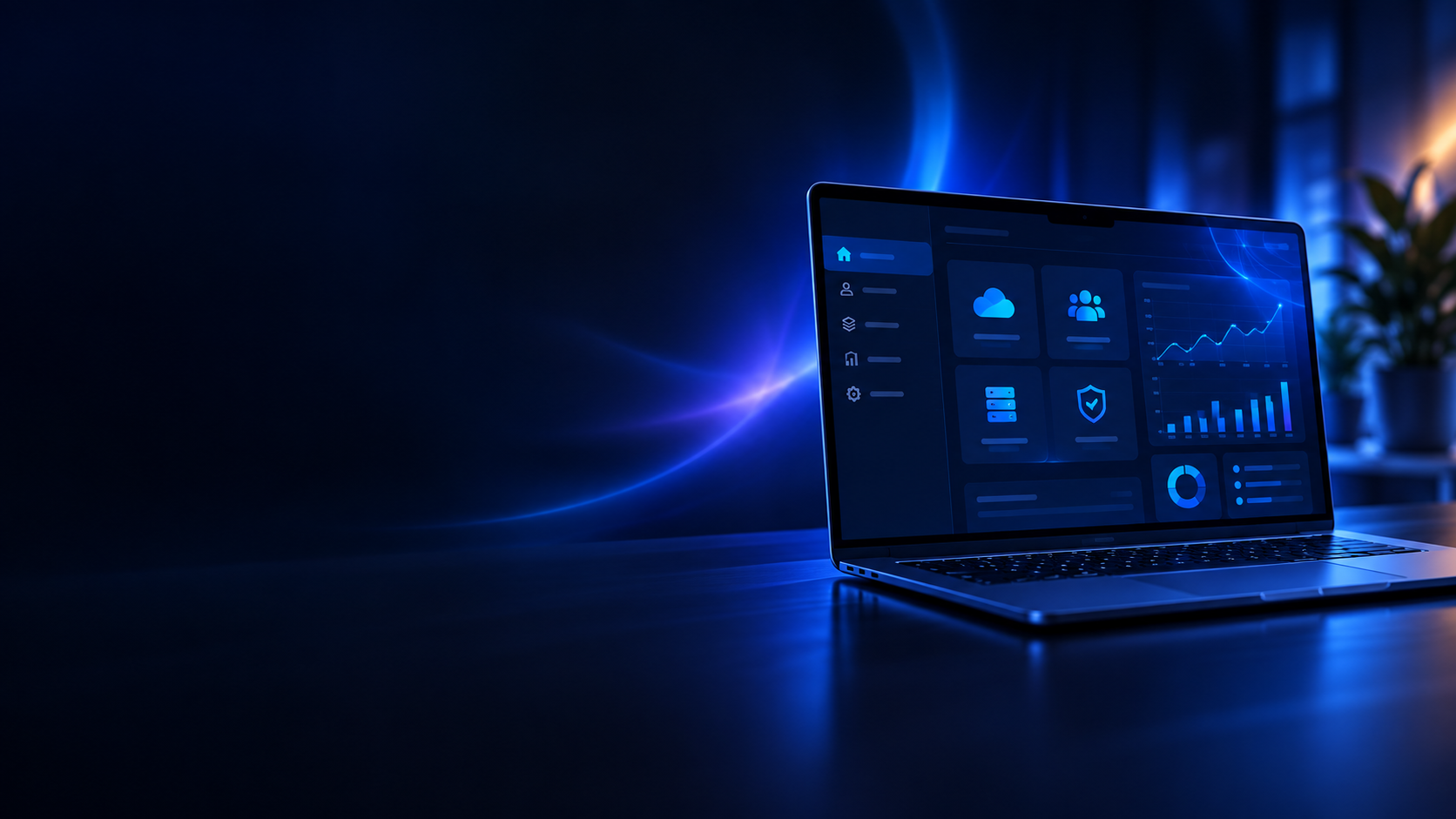 Laptop mit Cloud- und Sicherheitsdashboard